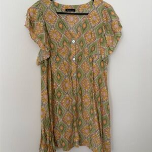 Women's Green and Yellow Patterned Dress